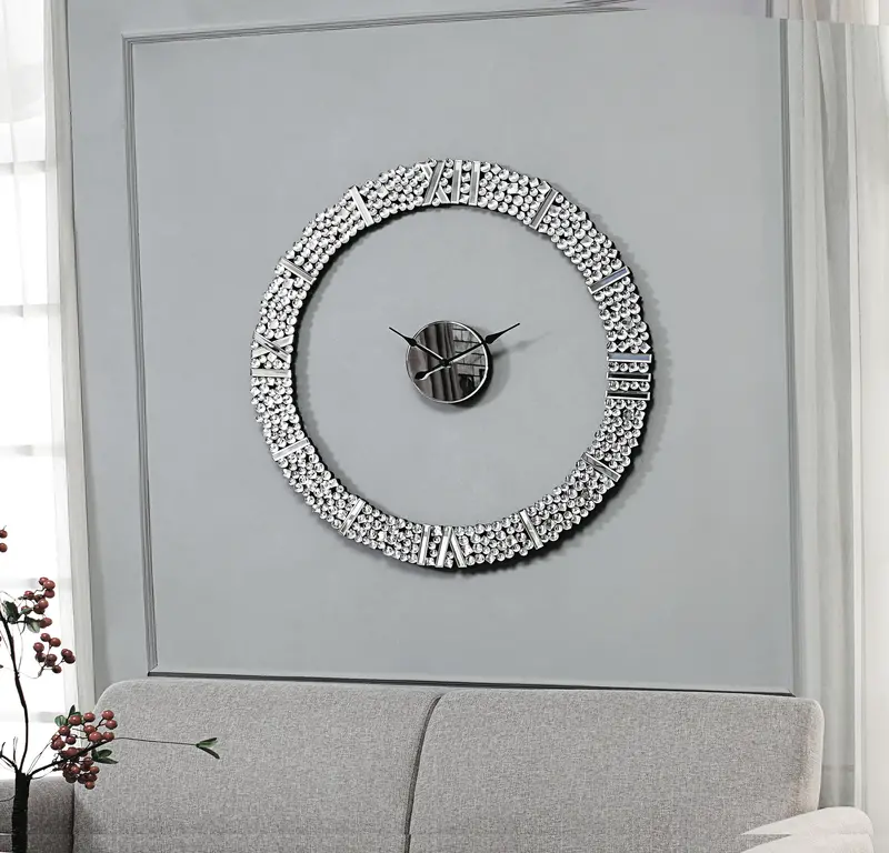Kachina Decorative Mirrored Wall Clock With Crystal-Like Embellishments 1