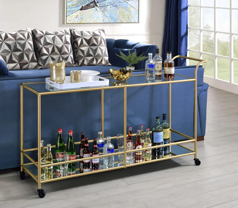 Kenda Serving Cart Combining Clear Glass, Mirrored Panels, And Gold-Tone Metal 1