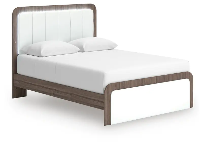 Kendanport Upholstered Platform Bed With Modern Fabric Headboard 1