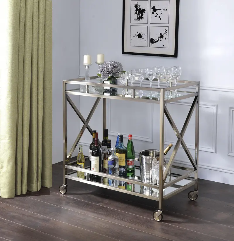 Kristensen Antique Gold Serving Cart With Mirror Inlays 1