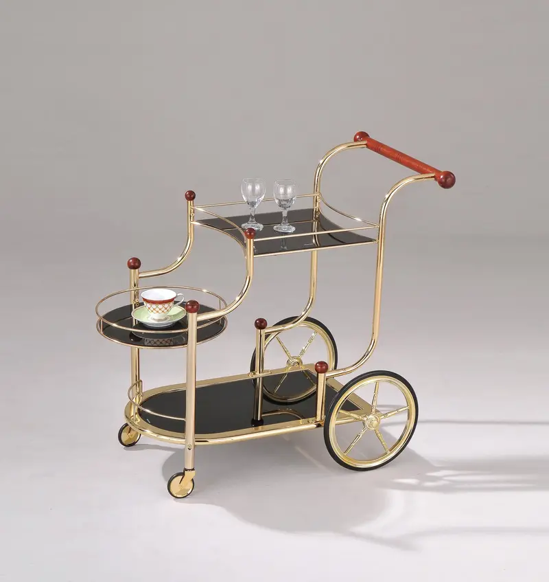 Lacy Gold-Plated Serving Cart With Black Glass Surfaces 1