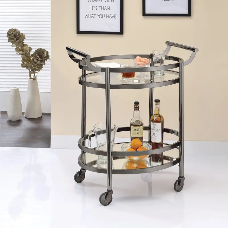 Lakelyn Black Nickel Rolling Serving Cart With Clear Glass Top 1