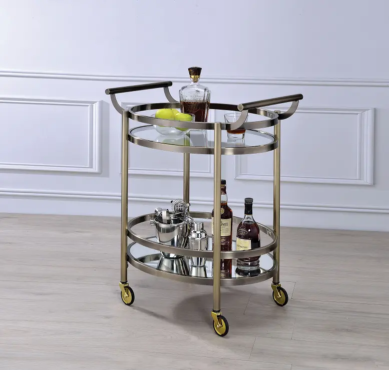 Lakelyn Brushed Bronze Serving Cart With Clear Glass Shelves 1