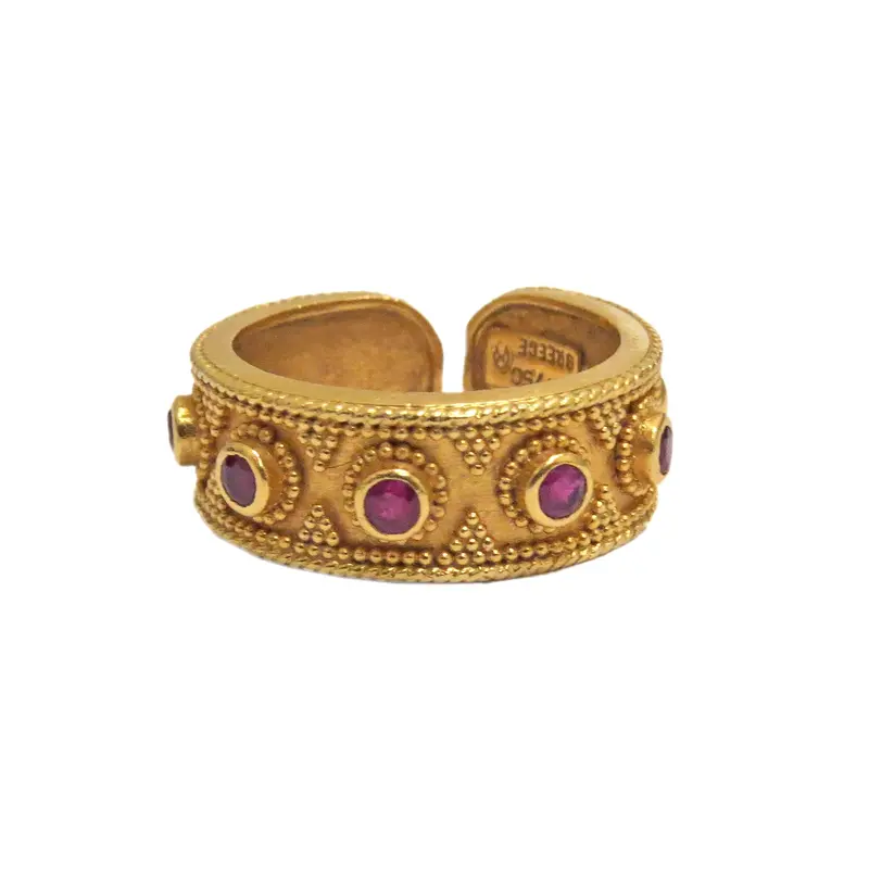 Lalaounis Byzantine-Inspired Gold Ruby Cuff Ring 1
