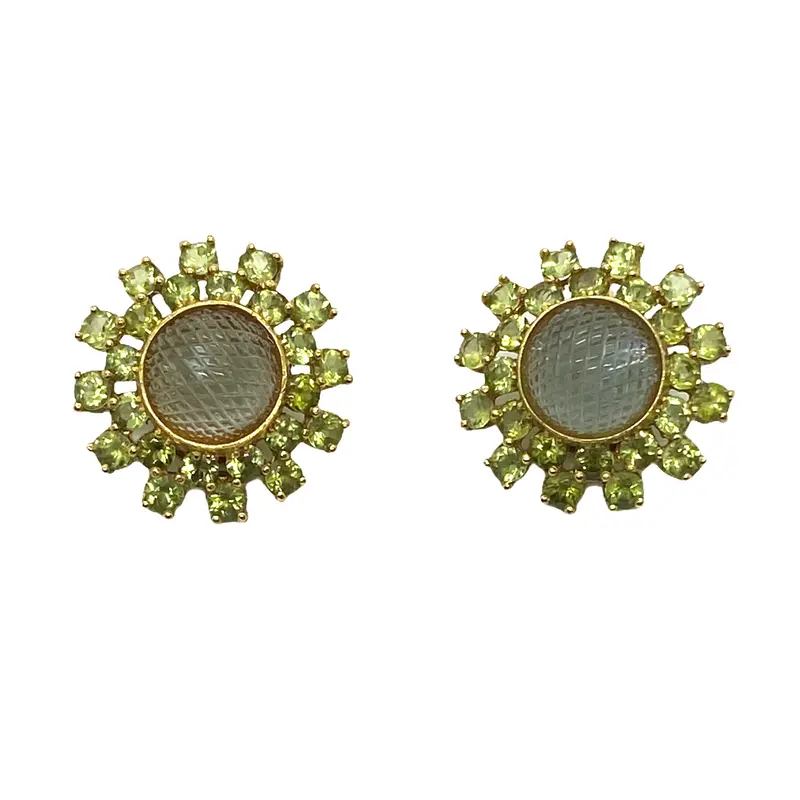 Laura Munder 18K Gold Earrings With Carved Aquamarine And Peridot Stones 1