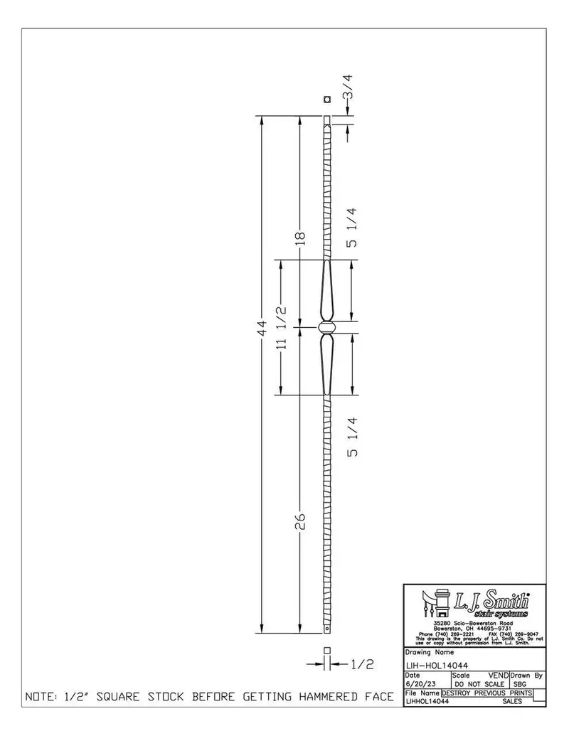 Lih-Hol14044 Single-Knuckle Hammered Iron Baluster – 1/2 Inch Square Hollow 1