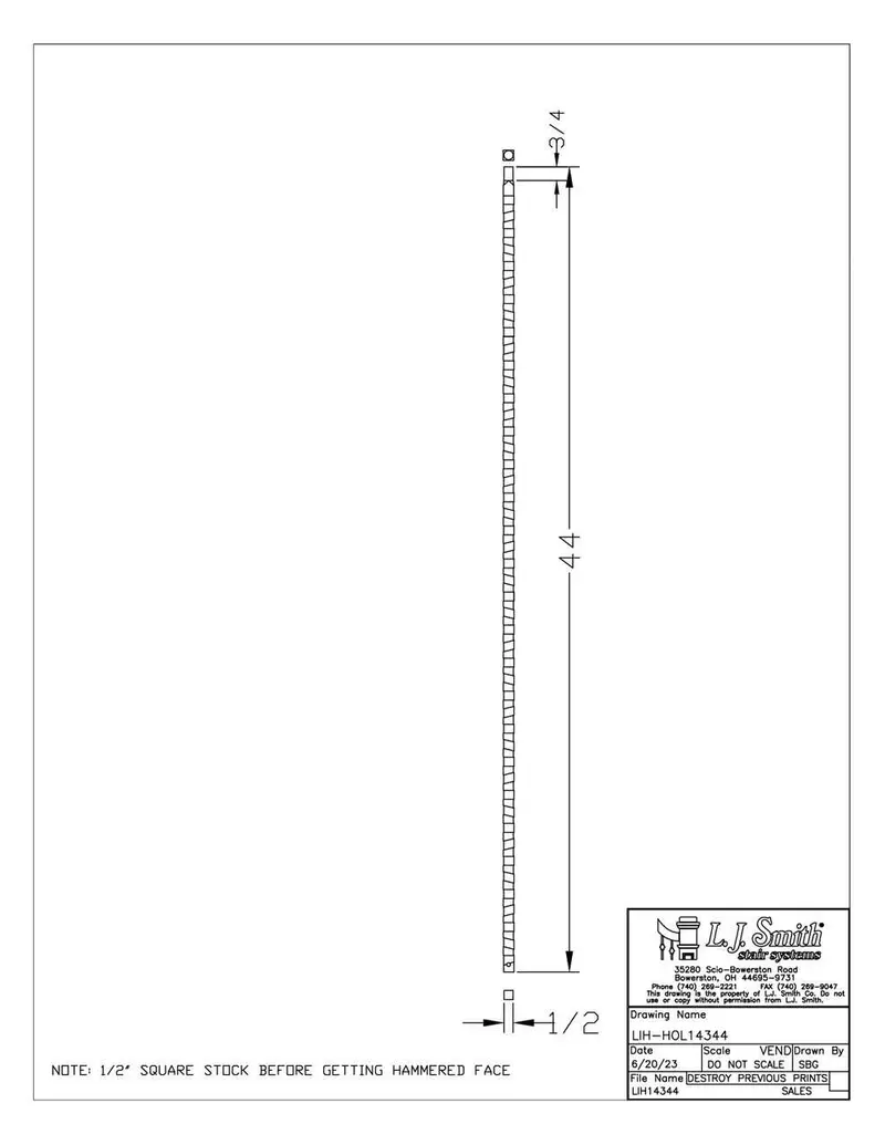 Lih-Hol14344 Hammered-Face Plain Hollow Baluster – 1 Inch Square (Note: Likely Typo; Standardized As 1/2 Inch Square Hollow) 1