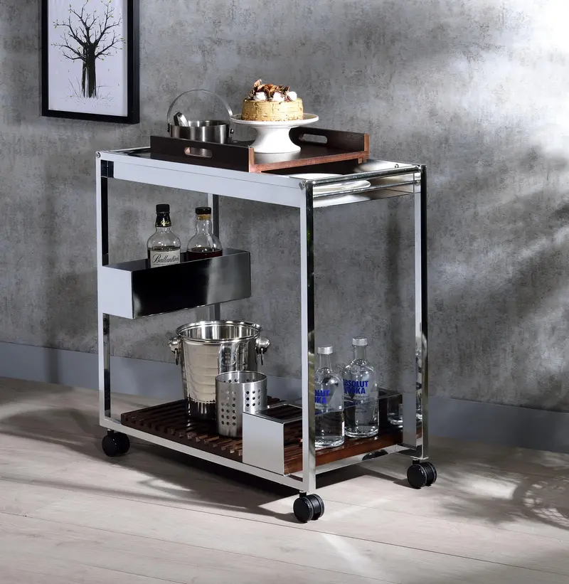 Lisses Chrome-Finished Rolling Serving Cart With Glass Shelf 1