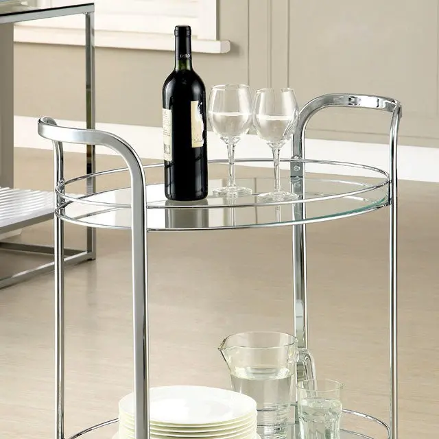 Loule Chrome Serving Cart – 3-Tier Rolling Bar Trolley With Glass Shelves 1