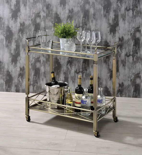 Matiesen Antique Gold Metal And Clear Glass Serving Trolley 1