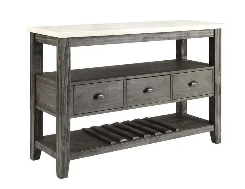 Merel Gray Oak And White Marble Server With Open Shelving 1