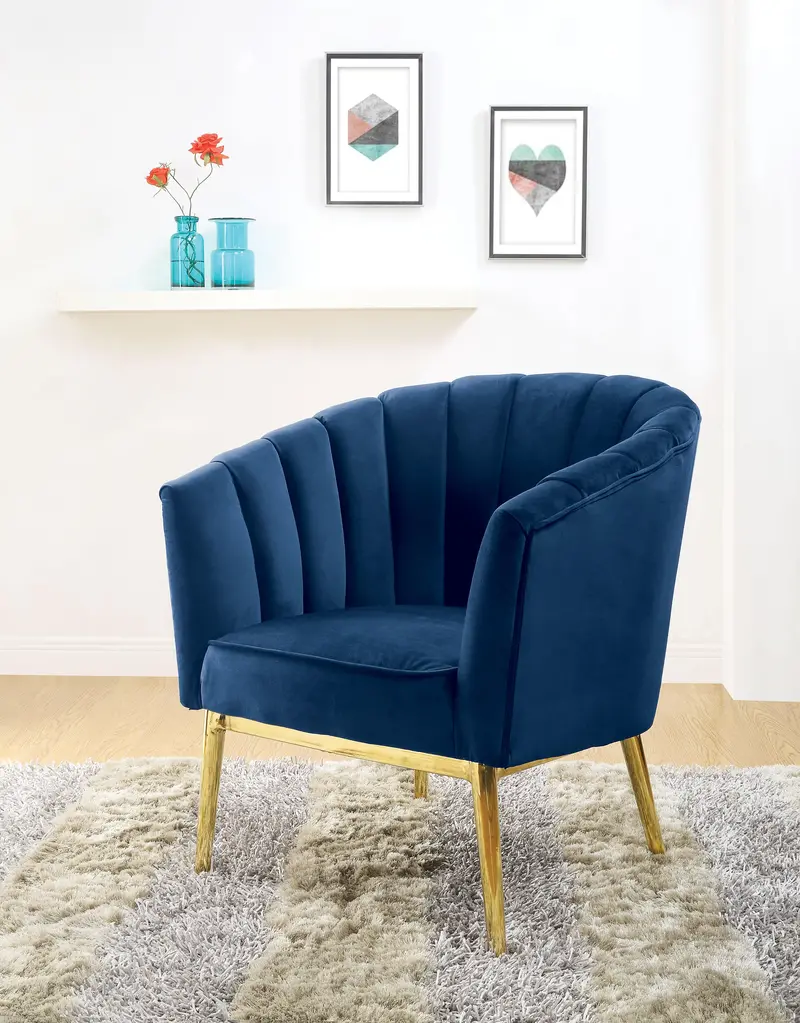 Midnight Blue Velvet Accent Chair With Gold Finish Legs – Colla 1