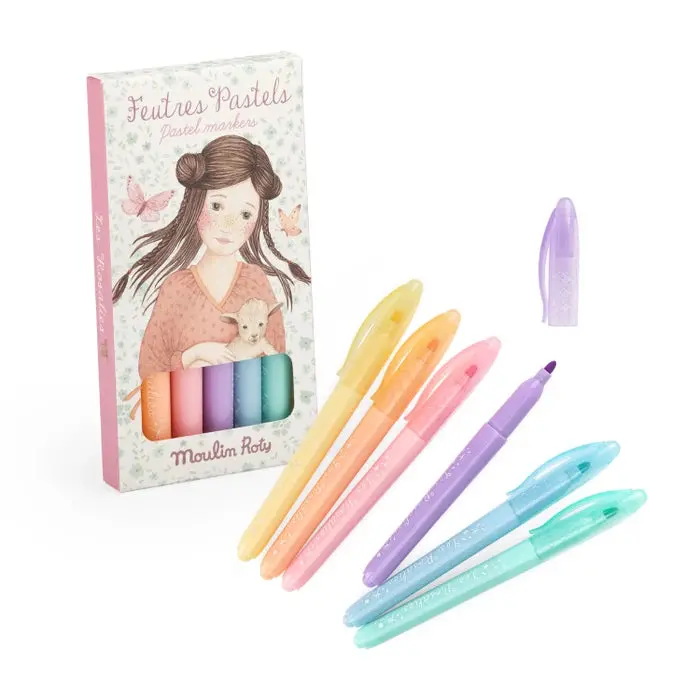 Moulin Roty Pastel Markers – Rosalie Collection Art Supplies, Ages 3+ 1