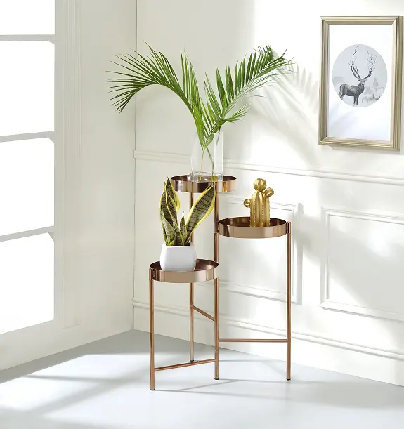 Namid Sleek Gold Metal Plant Stand For Indoor Greenery Display 1