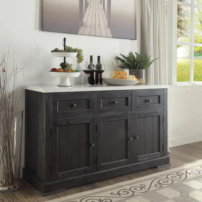 Nolan Rustic-Chic Server Combining White Marble Top With Reclaimed Dark Oak Base 1