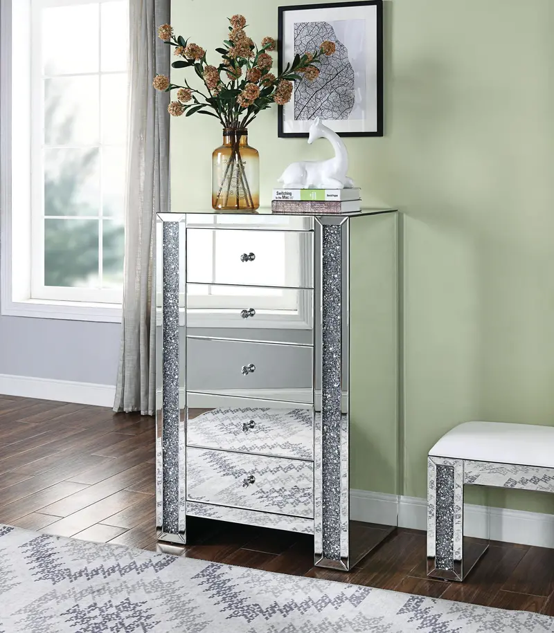 Noralie Ornate Chest With Reflective Surfaces And Sparkling Synthetic Gem Inlays 1