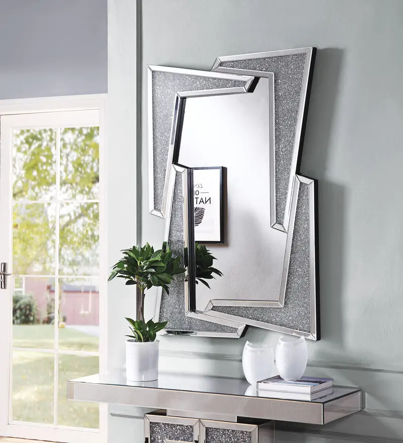 Noralie Textured Wall Decor Featuring Mirrored Surfaces And Faux Diamond Accents 1