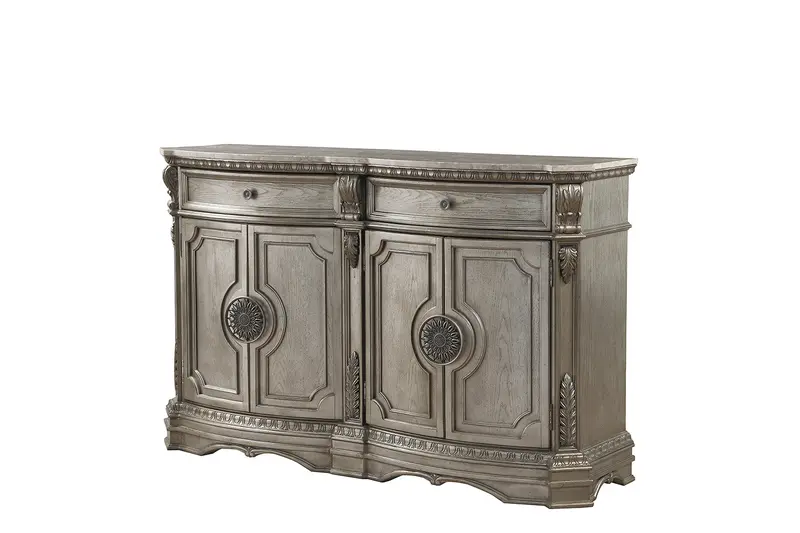 Northville Serving Cart With Marble Top And Antique Silver Frame 1