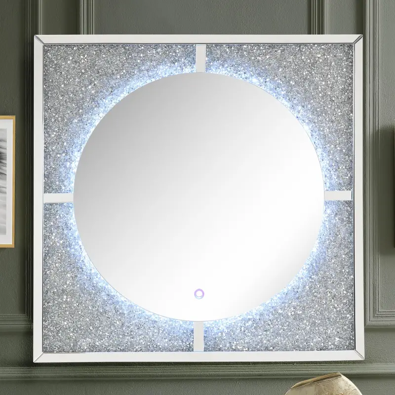 Nowles Illuminated Wall Art With Mirrored Panels And Faux Stone Inlays 1
