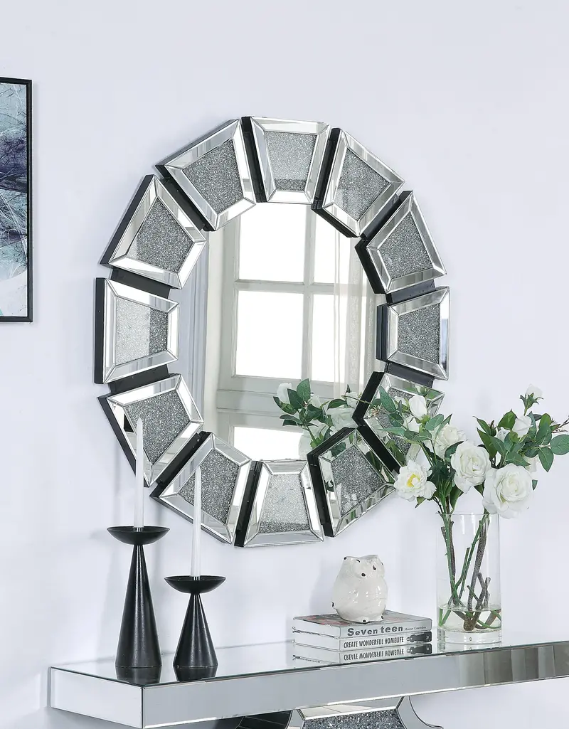 Nowles Textured Wall Decor Featuring Mirrored Elements And Faux Stones 1