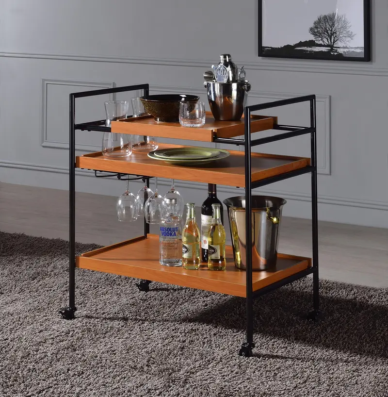 Oaken Honey Oak And Matte Black Serving Cart 1
