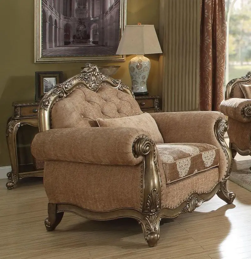 Ragenardus Vintage Oak Accent Chair With One Pillow And Gray Fabric Seat – Model 56032 1