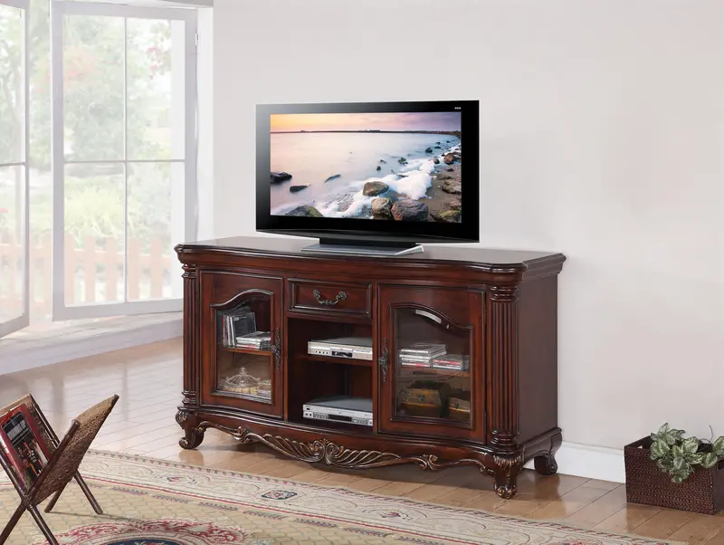 Remington Brown Cherry Tv Console With Adjustable Shelves 1