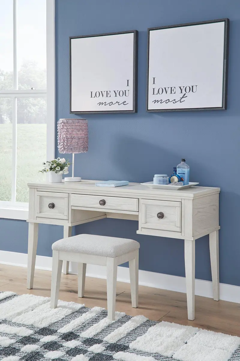 Robbinsdale Vanity Desk With Integrated Mirror And Matching Stool 1