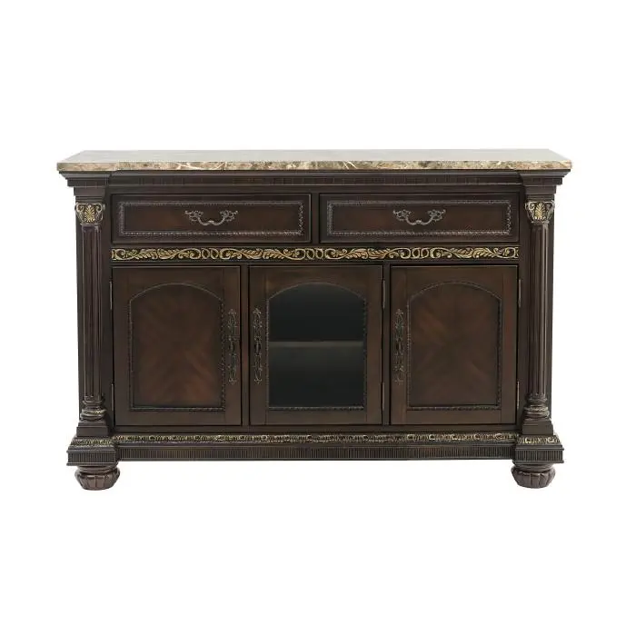 Russian Hill Cherry Server – Ornate Buffet Cabinet With Glass Accents 1