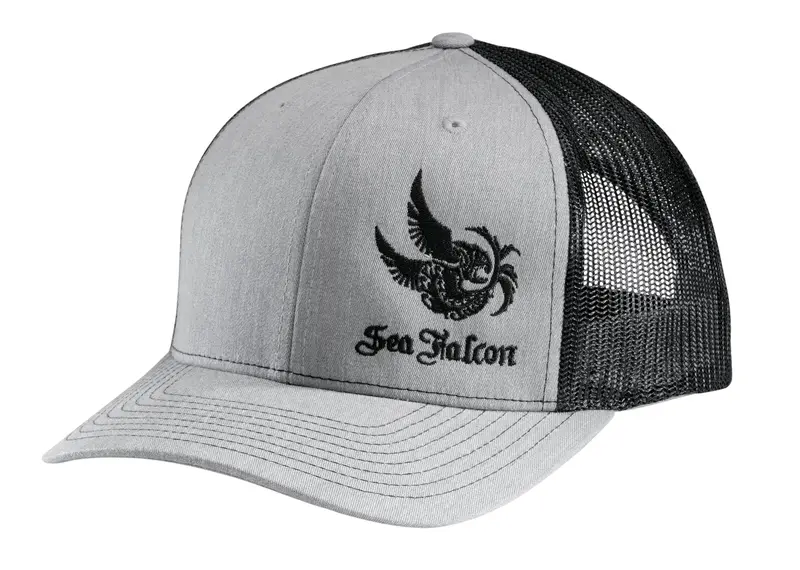 Sea Falcon Trucker Hat – Black & Gray Mesh 1