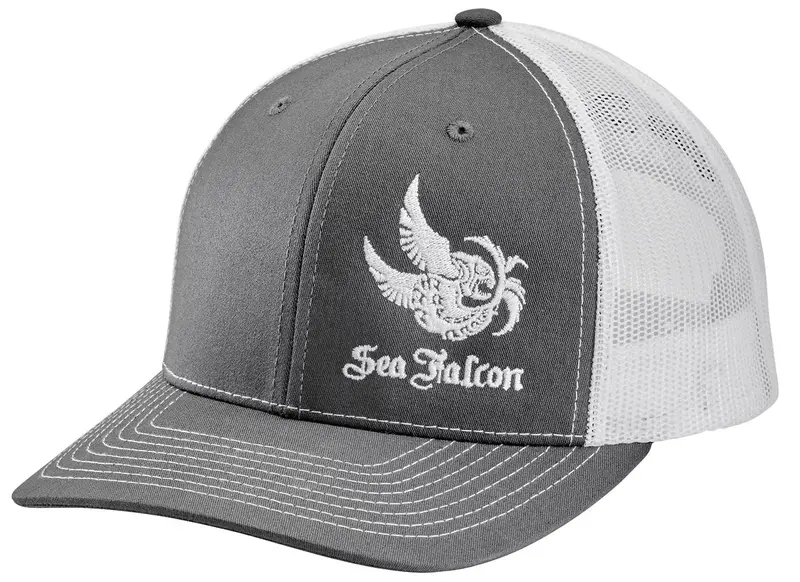 Sea Falcon Trucker Hat – White & Gray Ventilated 1