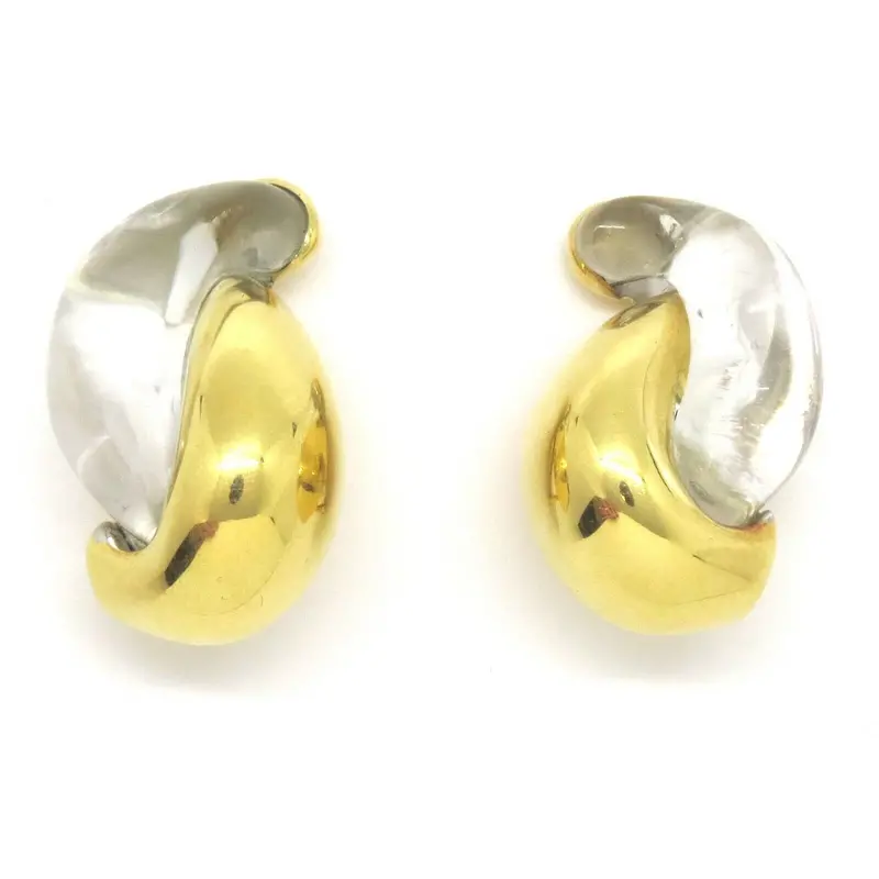 Seaman Schepps Crystal-Inlaid Half-Link Gold Earrings 1