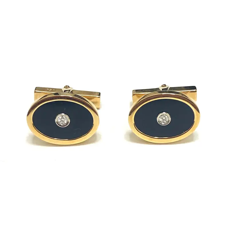 Tiffany & Co. 18K Gold Onyx & Diamond Cufflinks For Men 1