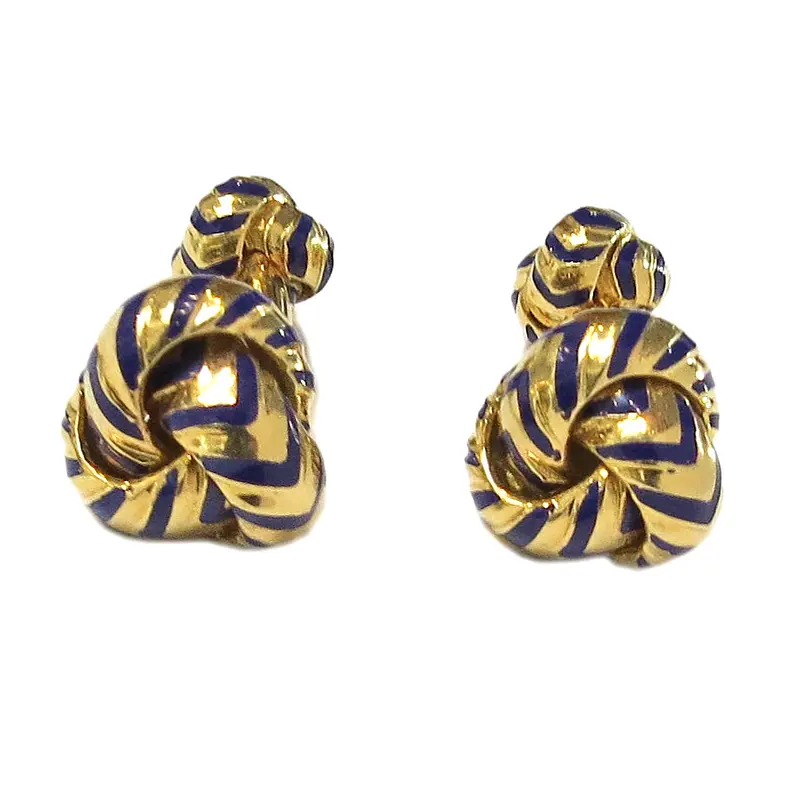 Tiffany & Co Blue Enamel Knot Cufflinks In 18K Gold 1
