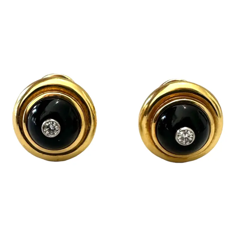 Tiffany & Co. Paloma Picasso Onyx And Diamond Stud Earrings In Yellow Gold 1