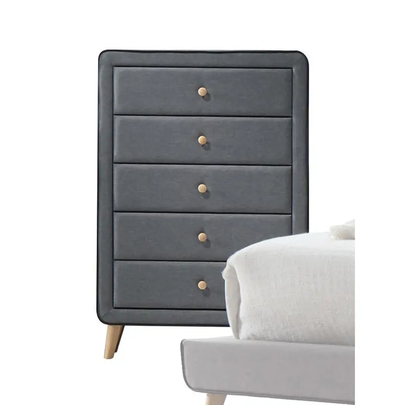 Valda Light Gray Fabric 5-Drawer Chest 1