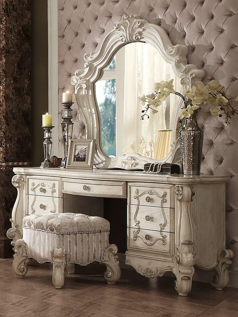 Versailles Bone White Vanity Desk With Soft-Close Drawers And Elegant Profile 1