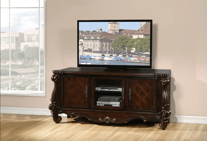 Versailles Cherry Oak Tv Stand With Open Shelving And Cabinet Storage 1