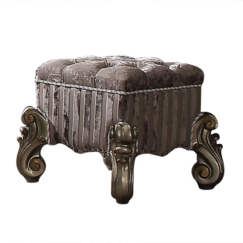 Versailles Fabric Vanity Stool With Antique Platinum Base And Soft Upholstery 1
