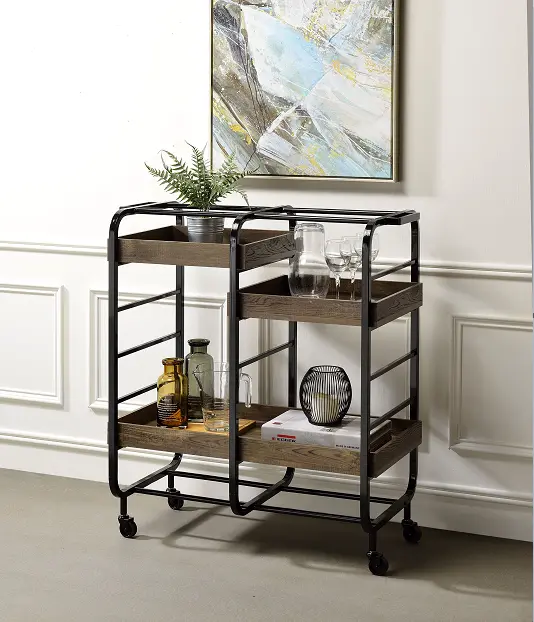 Vorrik Black And Walnut Serving Cart – Industrial-Chic Mobile Kitchen Cart 1