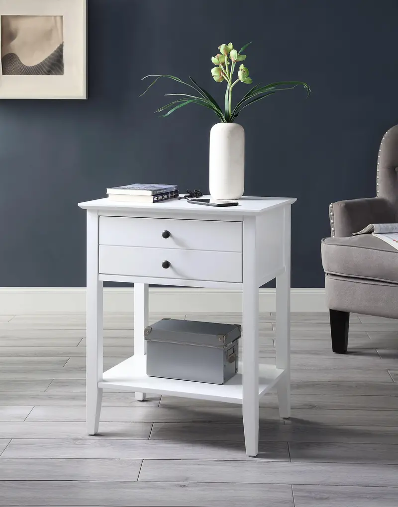 White Grardor Side Table With Integrated Usb Charging Port 1