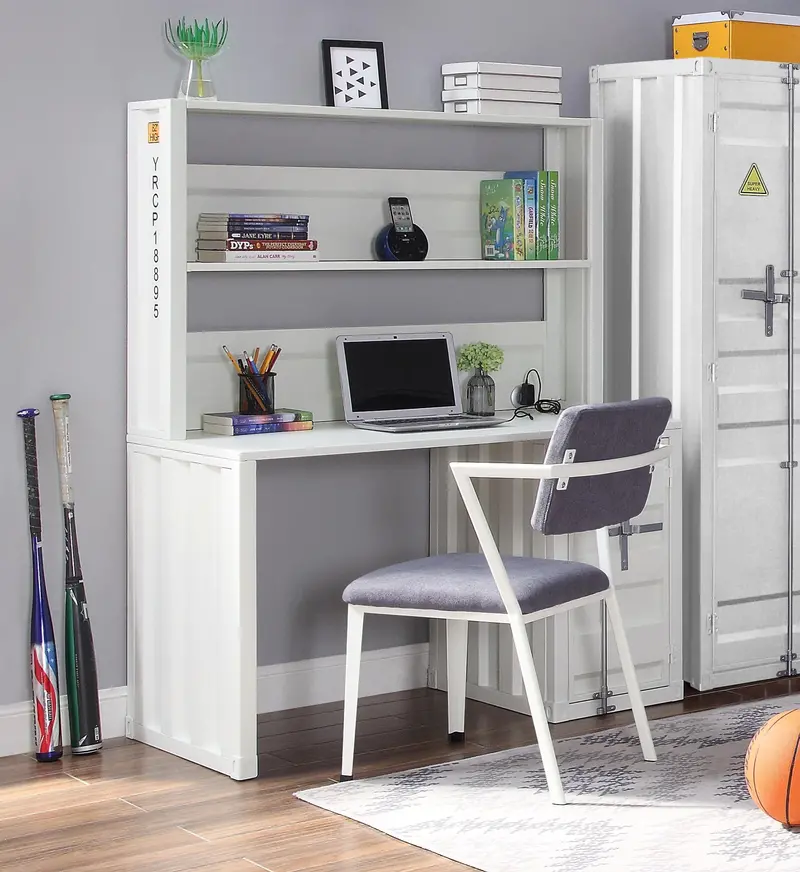 White Modern Desk With Hutch – Cargo Collection 1