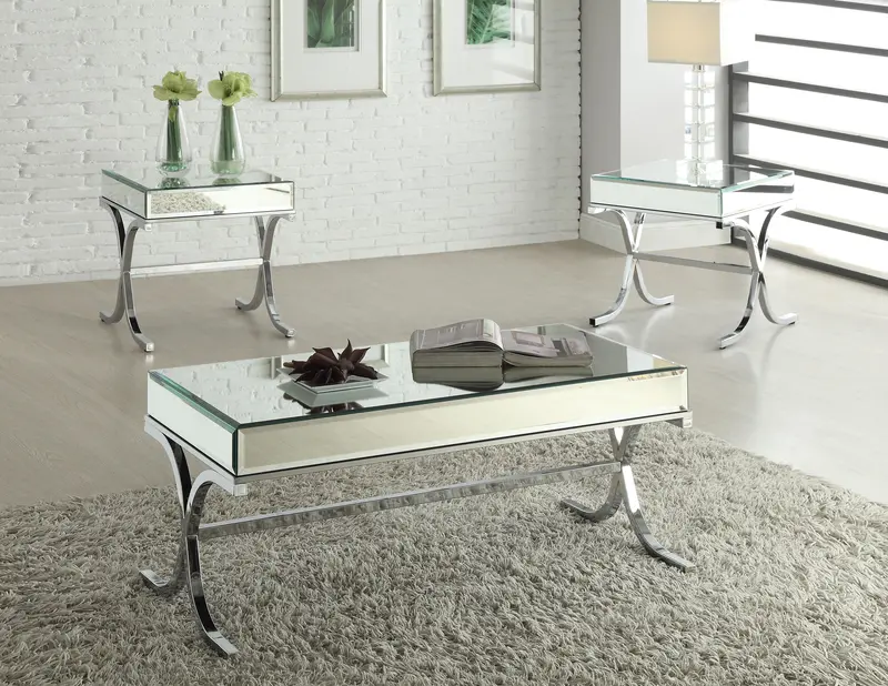 Yuri Mirrored Coffee Table With Chrome Frame 1